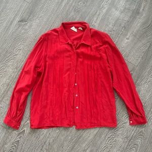 Vintage Liz Clairborne 90s 100% silk red button down long sleeve blouse 10